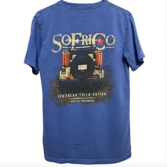 Southern Fried Cotton SoFriCo Graphic Tee Blue Comfort Fit Size S Southern Style - Picture 1 of 4